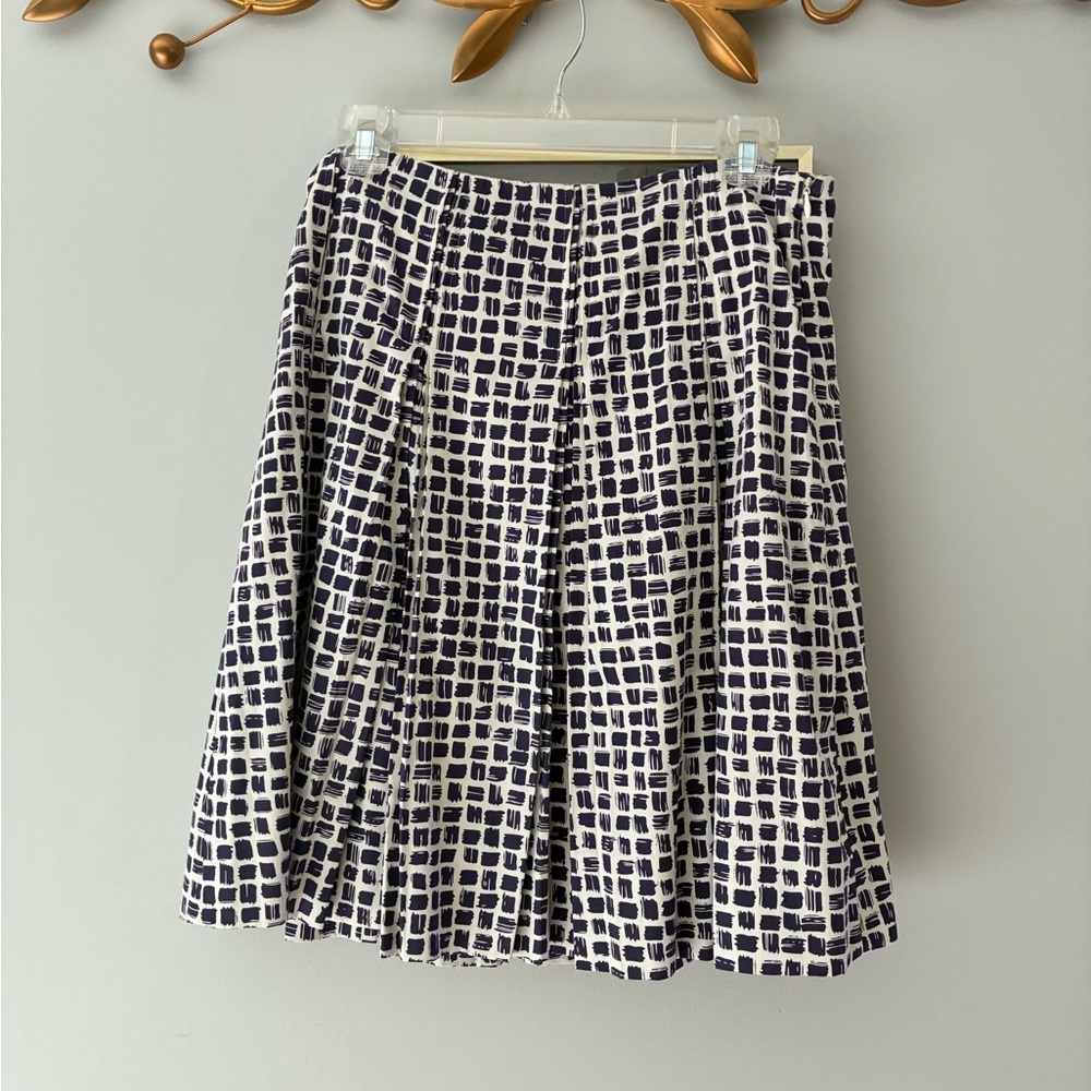 Martin + Osa Navy and White Knee-Length A-Line pleated Skirt